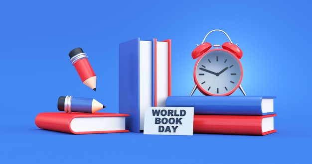 Ilustración del día mundial del libro 3d render