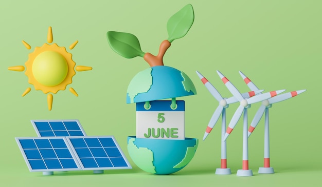 Ilustración del día mundial del medio ambiente de representación 3d