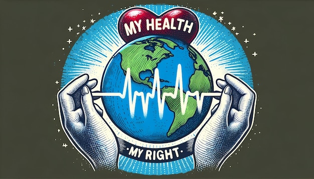 Foto ilustración para el día mundial de la salud con un globo terrestre y una línea de latidos cardíacos