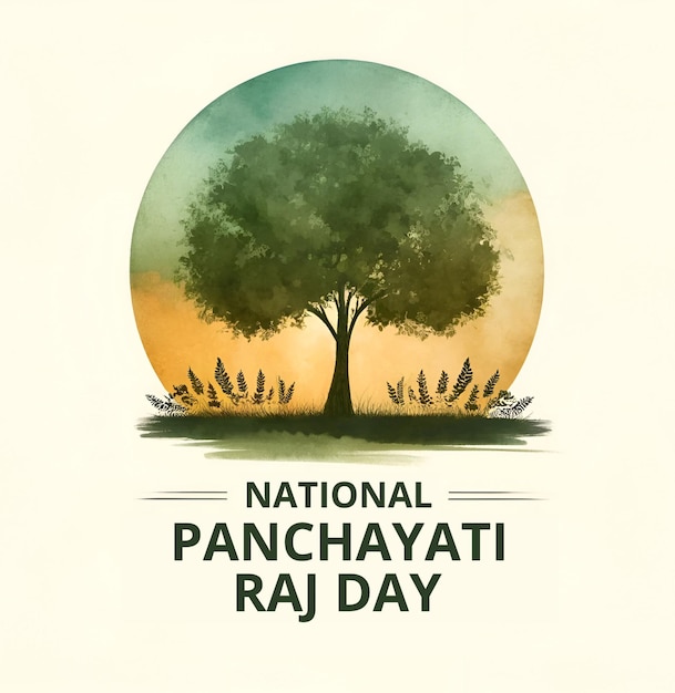 Ilustración del día nacional del panchayati raj con un gran árbol en estilo acuarela