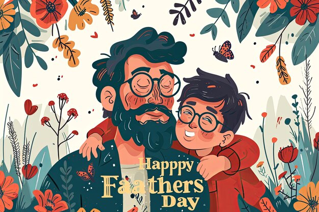 Ilustración del día del padre feliz y cartel tipográfico del día del padre en acuarela vintage