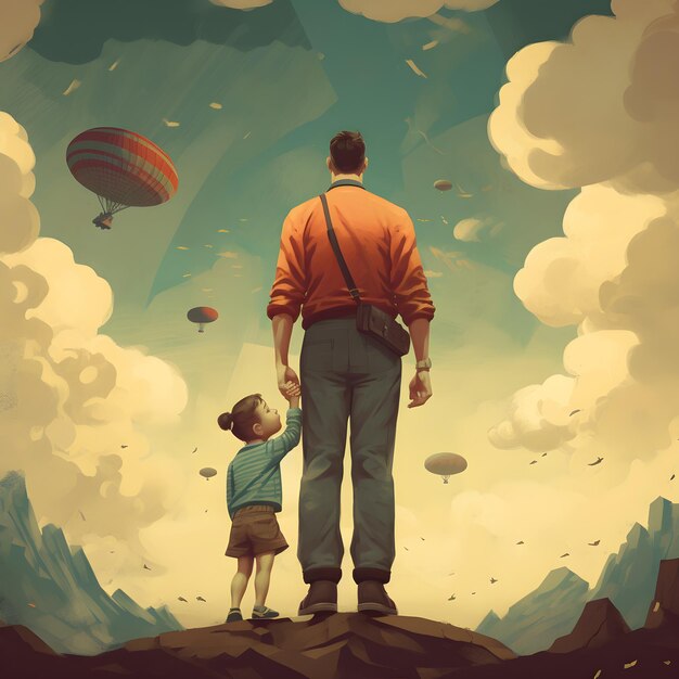 Ilustración del día del padre del padre con su hijo.