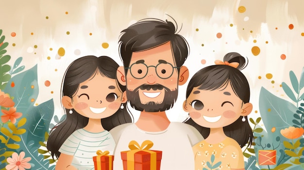 Ilustración del día del padre de papá con la familia