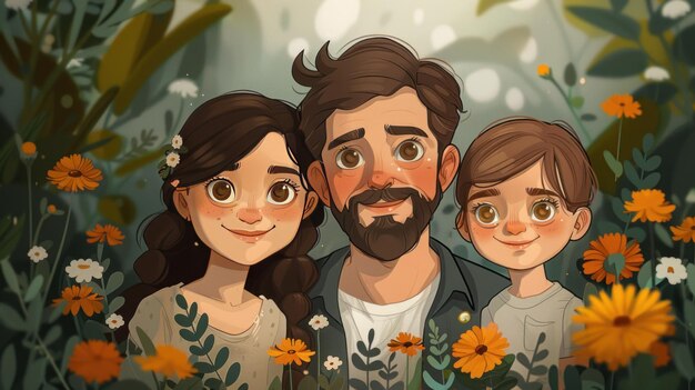 Foto ilustración del día del padre de papá con la familia