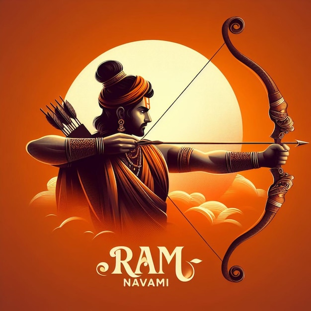 Foto ilustración del día de ram navami con vector de flecha y arco