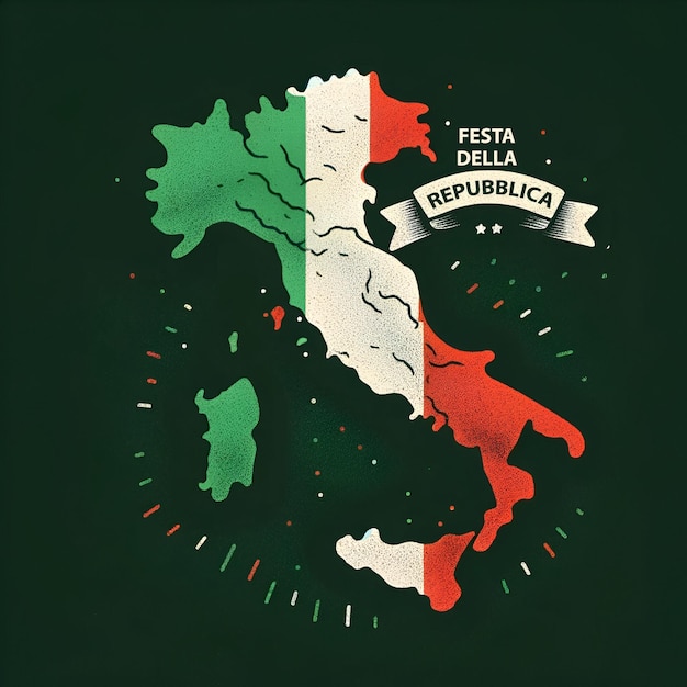 Ilustración para el Día de la República de Italia con un mapa en estilo grunge