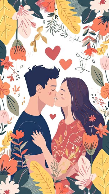 Ilustración del Día de San Valentín de una pareja en una cita al aire libre