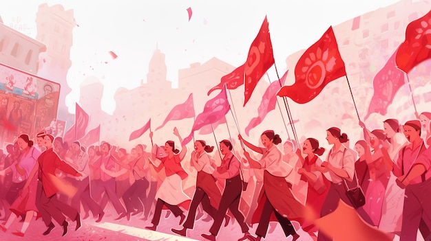 Ilustración Día del Trabajo en rosa