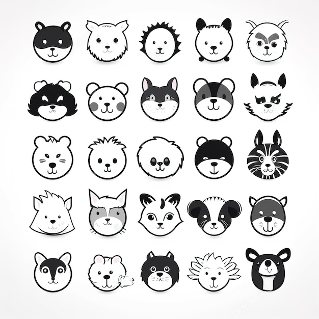 Ilustración dibujada de animales doodle lindos