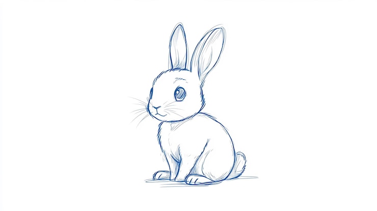 Foto ilustración dibujada a mano de un conejo curioso