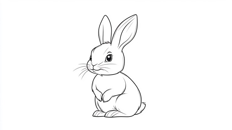 Foto ilustración dibujada a mano de un conejo curioso