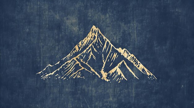 Una ilustración dibujada a mano de una cordillera en oro sobre un fondo azul con textura angustiada