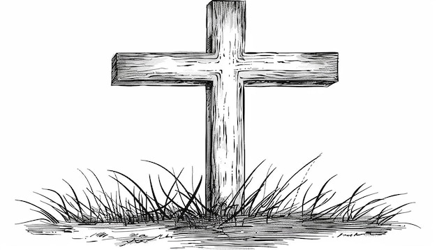 Ilustración dibujada a mano de una cruz de Pascua aislada sobre un fondo blanco