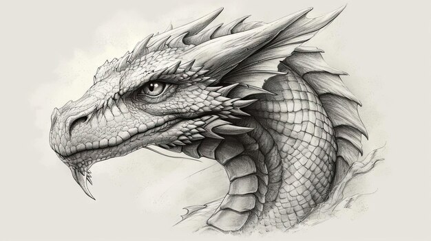 Foto ilustración dibujada a mano de un dragón de fantasía aislado sobre un fondo blanco