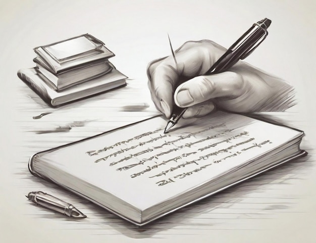 Ilustración dibujada a mano del escritor escribiendo en papel para el Día Mundial de la Poesía