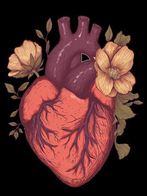 Ilustración dibujada a mano de la flor que florece el corazón camiseta de día de San Valentín y plantilla de impresión png en