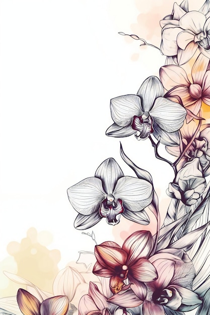 Una ilustración dibujada a mano de una flor con el título de orquídea.