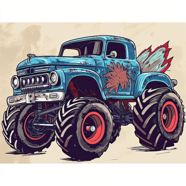 Ilustración dibujada a mano para la impresión de camisetas o carteles Vintage Monster Truck Sublimation clipart AI generado