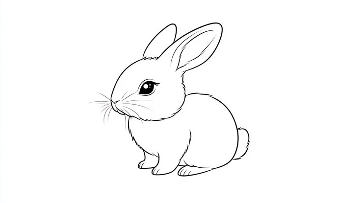 Foto ilustración dibujada a mano de un lindo conejo sentado sobre un fondo blanco