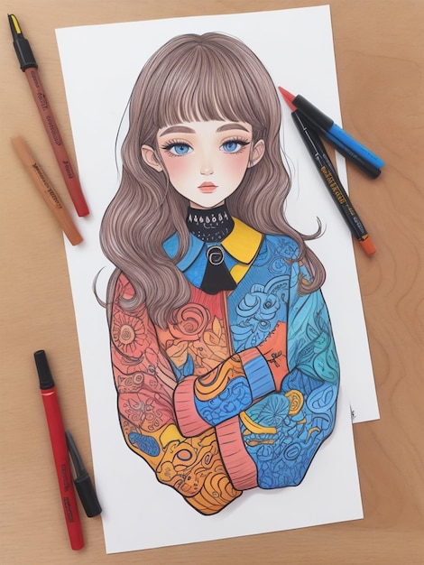 Ilustración dibujada a mano por una niña de colores generada por Ai