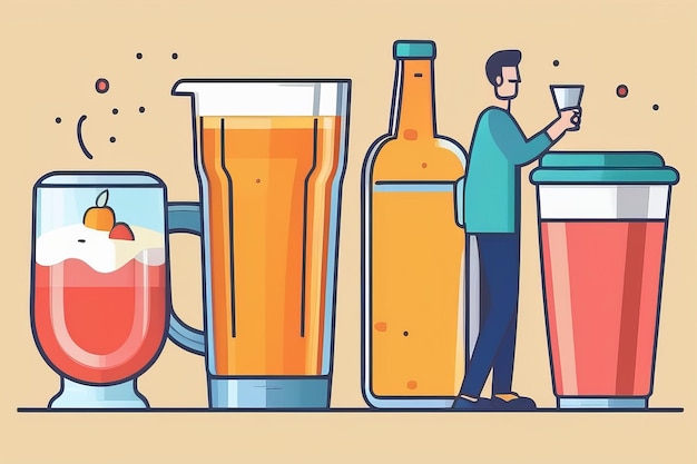 Foto ilustración dibujada a mano de personas socializando con bebidas