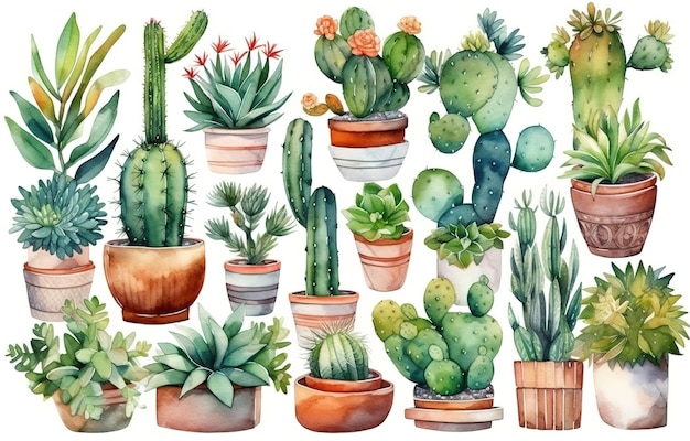 Ilustración de dibujado a mano de cactus acuarela cactus planta sobre fondo blanco