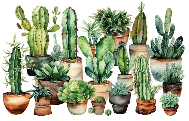 Ilustración de dibujado a mano de cactus acuarela cactus planta sobre fondo blanco