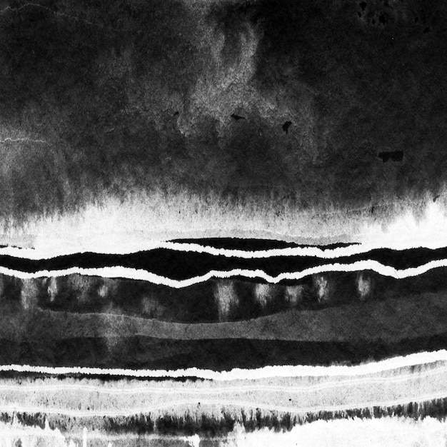 Ilustración de dibujado a mano de tinta de paisaje abstracto. Bosque de río de paisaje de invierno de tinta blanco y negro. Banner de cartel de fondo de tarjeta de ilustración dibujada a mano minimalista. Líneas negras de acuarela dibujadas a mano.