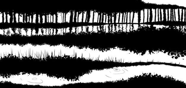 Foto ilustración de dibujado a mano de tinta de paisaje abstracto paisaje de invierno de tinta en blanco y negro con río ilustración de dibujado a mano minimalista tarjeta fondo cartel banner líneas negras de acuarela dibujadas a mano