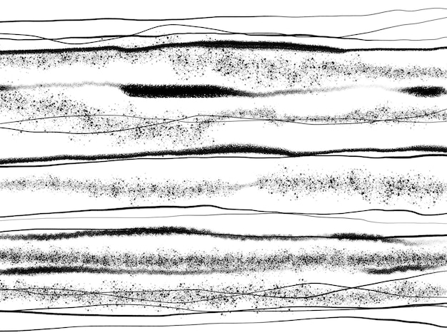 Ilustración de dibujado a mano de tinta de paisaje abstracto Paisaje de invierno de tinta en blanco y negro con río
