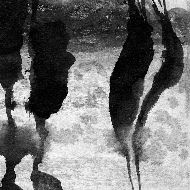 Ilustración de dibujado a mano de tinta de paisaje abstracto Paisaje de invierno de tinta en blanco y negro con río