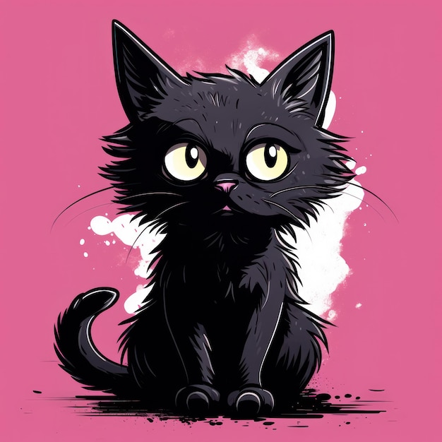 Ilustración de dibujo de lindo gato negro y gris generada por IA