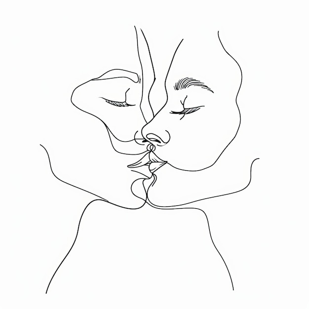 Ilustración de dibujo lineal abstracto simple de una pareja besándose