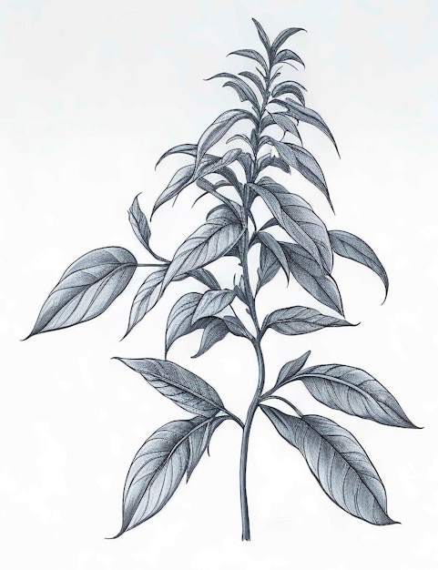 Foto ilustración de dibujo a mano del boceto de la planta de stevia