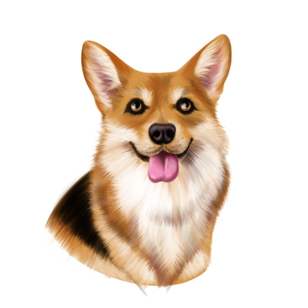 Ilustración dibujo retrato de perro pintura personaje raza pekinés corgi brabancon terrier lindo ch