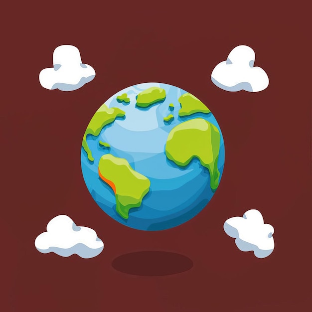 Ilustración de dibujos animados en 2D, logotipo de la tierra colorida, estilo de pintura, nube
