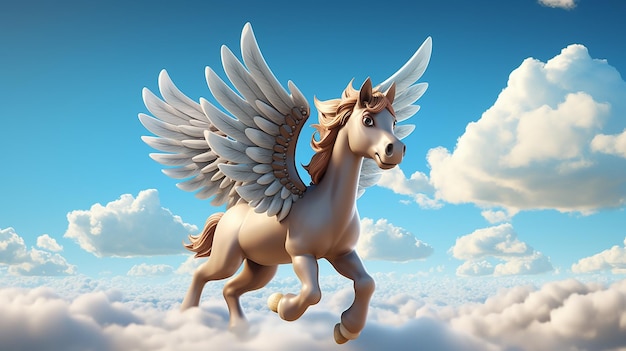 Ilustración de dibujos animados en 3D Un caballo con alas que tiene