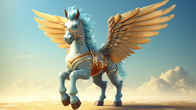 Ilustración de dibujos animados en 3D Un caballo con alas que tiene