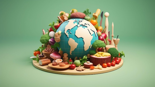 Ilustración de dibujos animados en 3D del día mundial de la alimentación.