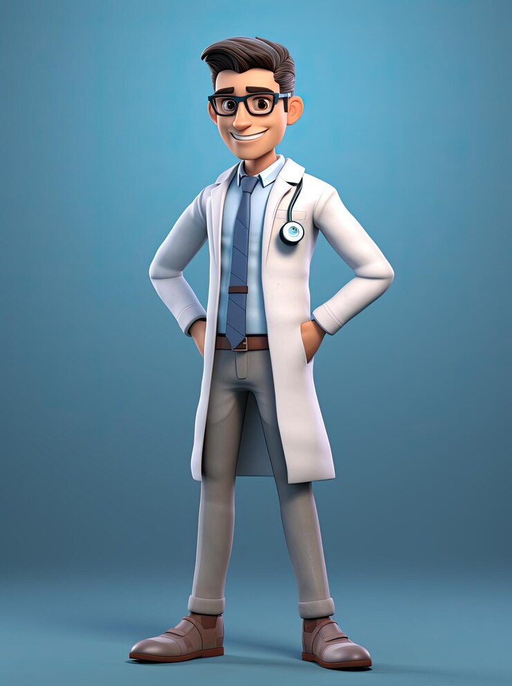 Ilustración de dibujos animados en 3D Doctor masculino aislado en un fondo grisáceo