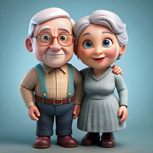 Foto ilustración de dibujos animados en 3d de una pareja de ancianos que representan el día de los abuelos