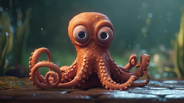 Ilustración de dibujos animados 3d de pulpo