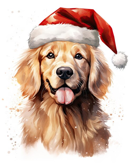 Ilustración de dibujos animados en acuarela de un lindo cachorro de Navidad Perro sobre un fondo blanco