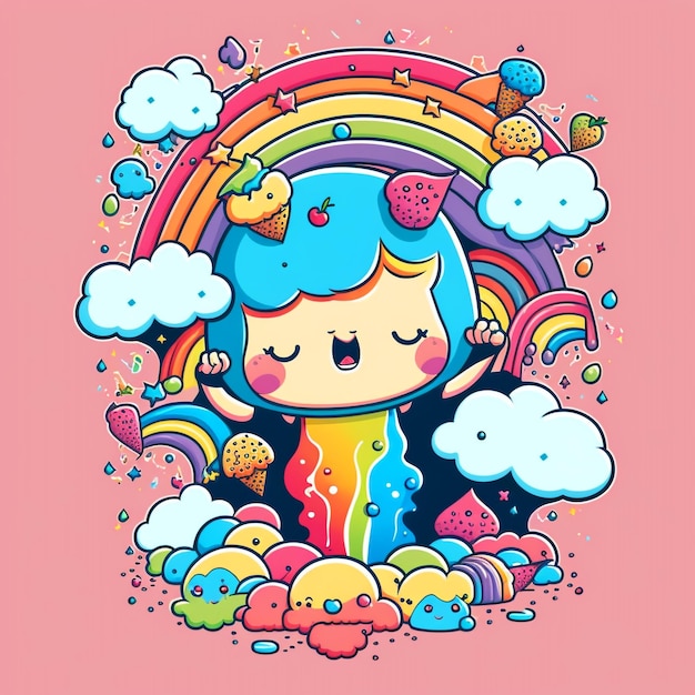 Una ilustración de dibujos animados de un arco iris con un arco iris y un arco iris y las palabras 'arco iris' en él