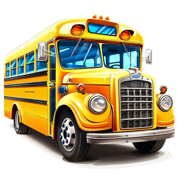 Foto ilustración de dibujos animados de autobuses escolares diseño de dibuyos caricaturales de autobús escolares