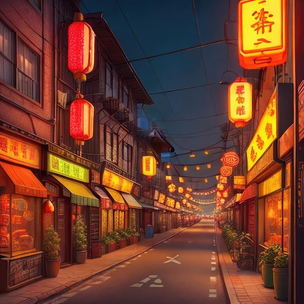 ilustración de dibujos animados de barrio chino