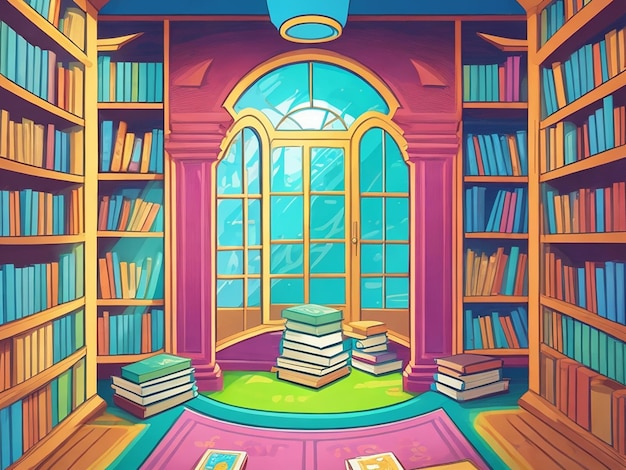 Foto ilustración de dibujos animados de biblioteca de libros