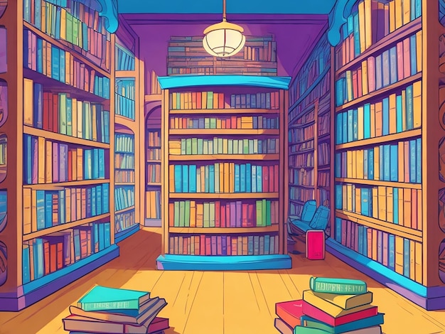 Foto ilustración de dibujos animados de biblioteca de libros