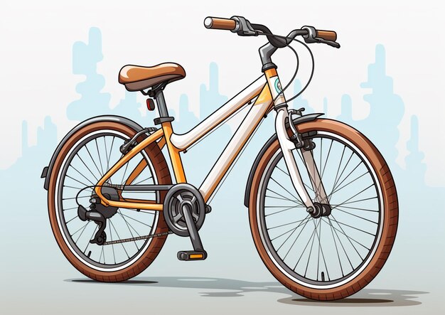 Ilustración de dibujos animados de una bicicleta con una ciudad en el fondo