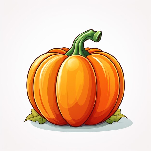 ilustración de dibujos animados de una calabaza con hojas en un fondo blanco generativo ai